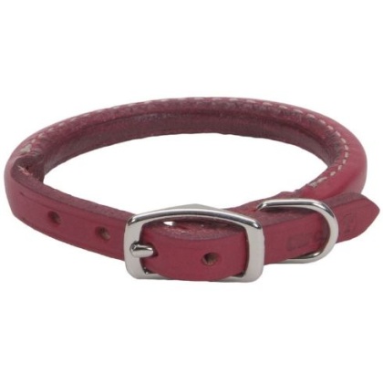 Circle T Oak Tanned Leather Round Dog Collar - Red - 12 \