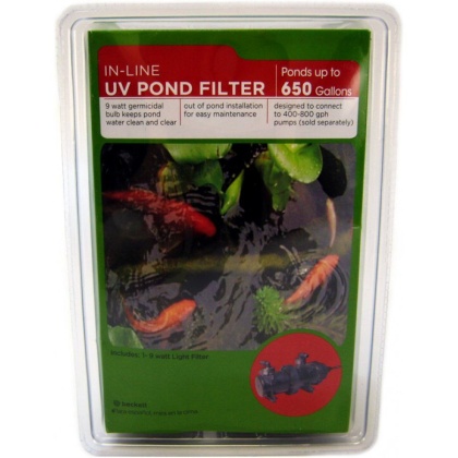 Beckett In-Line UV Pond Filter - 9 Watts UV - Ponds up to 650 Gallons (For use with Pumps 400 - 800 GPH)