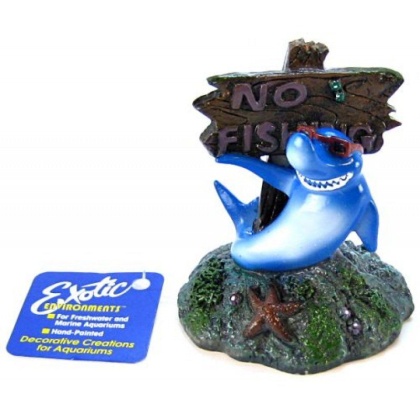 Blue Ribbon Cool Shark No Fishing Sign Ornament - 3\