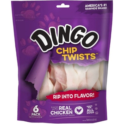 Dingo Chip Twists Meat & Rawhide Chew - Small - 3.9 oz (6 Pack)