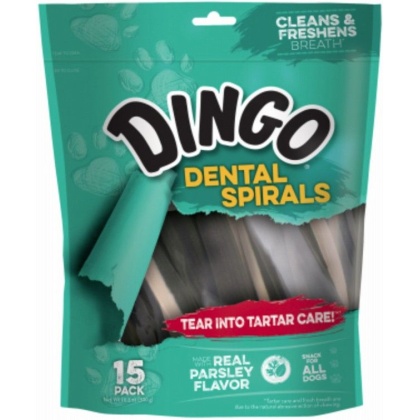 Dingo Dental Spirals Fresh Breath Dog Treats - Regular - 15 Pack