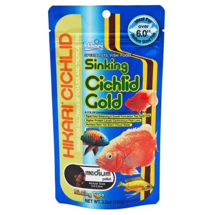 Hikari Cichlid Gold Color Enhancing Sinking Fish Food - Medium Pellet - 3.5 oz