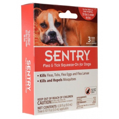 Sentry Flea & Tick Squeeze-On for Dogs - Large - 3 Count - (Dogs 33-66 lbs)
