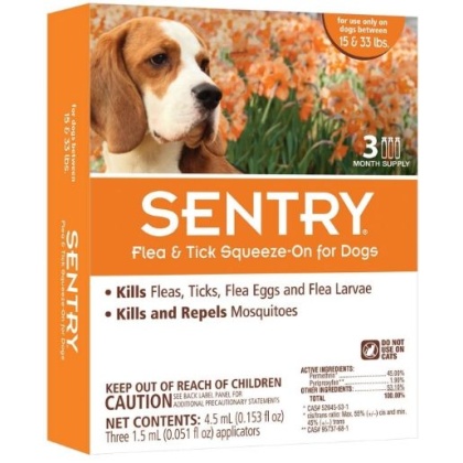 Sentry Flea & Tick Squeeze-On for Dogs - Medium - 3 Count - (Dogs 15-33 lbs)
