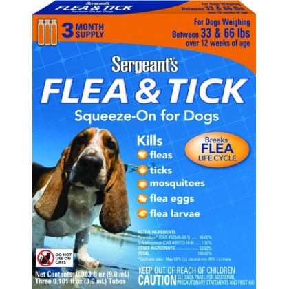 Sergeants Flea and Tick Squeeze-On Dog 33-66lb - 3 count