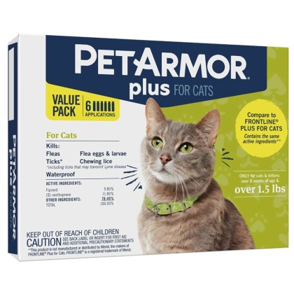PetArmor Plus Flea and Tick Treatment for Cats (Over 1.5 Pounds) - 6 count
