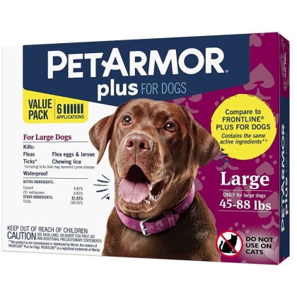 PetArmor Plus Flea and Tick Treatment for Large Dogs (45-88 Pounds) - 6 count