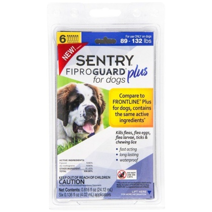 Sentry Fiproguard Plus IGR for Dogs & Puppies - X-Large - 6 Applications - (Dogs 89-132 lbs)