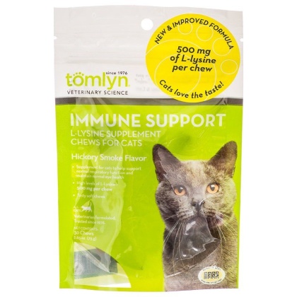 Tomlyn Immune Support L-Lysine Chews for Cats - 30 Chews - (500 mg L-Lysine per Chew)