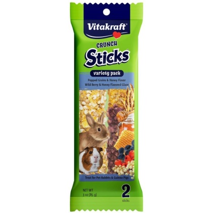 Vitakraft Crunch Sticks Rabbit & Guinea Pig Treats Variety Pack - Popped Grains & Wild Berry - 2 Pack