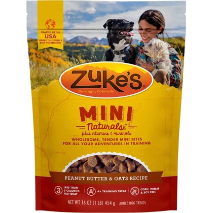 Zukes Mini Naturals Dog Treats - Peanut Butter & Oats Recipe - 1 lb