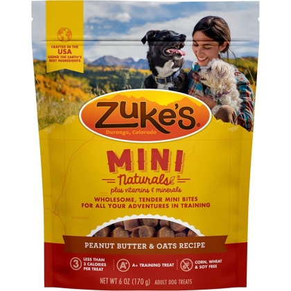 Zukes Mini Naturals Dog Treats - Peanut Butter & Oats Recipe - 6 oz