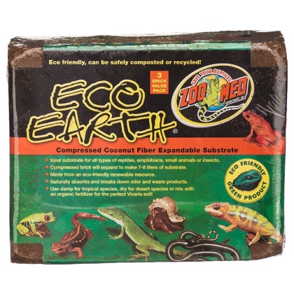 Zoo Med Eco Earth Compressed Coconut Fiber Expandable Substrate - 3 Pack (Makes 21-24 Liters)
