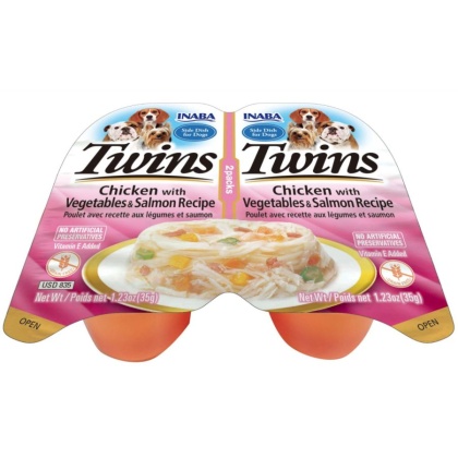 Inaba Twins Chicken with Vegetables and Salmon Recipe Side Dish for Dogs - 2 count