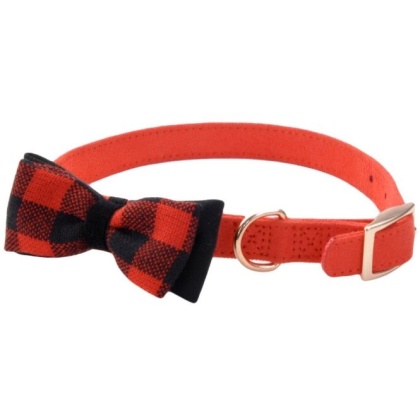 Coastal Pet Accent Microfiber Dog Collar Retro Red with Plaid Bow 5/8