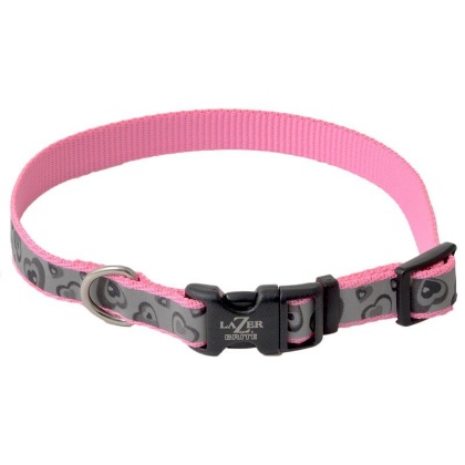 Lazer Brite Pink Hearts Reflective Adjustable Dog Collar - 12