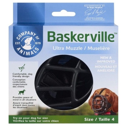 Baskerville Ultra Muzzle for Dogs - Size 4 - Dogs 40-65 lbs - (Nose Circumference 12.3\