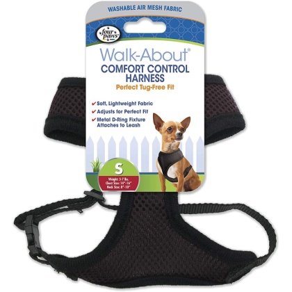 Four Paws Comfort Control Harness - Black - Small - For Dogs 5-7 lbs (14