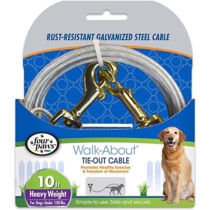 Four Paws Dog Tie Out Cable - Heavy Weight - Black - 10' Long Cable