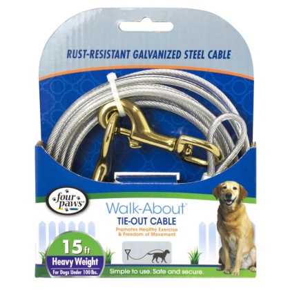Four Paws Dog Tie Out Cable - Heavy Weight - Black - 15\' Long Cable