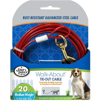 Four Paws Dog Tie Out Cable - Medium Weight - Red - 20