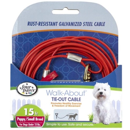 Four Paws Walk-About Puppy Tie-Out Cable for Dogs up to 25 lbs - 15' Long