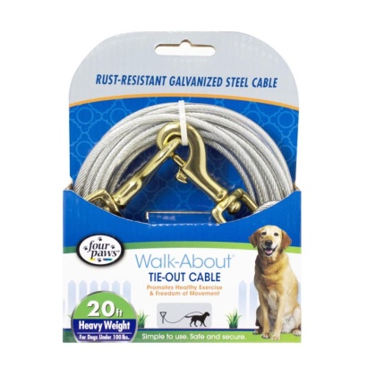 Four Paws Walk-About Tie-Out Cable Heavy Weight for Dogs up to 100 lbs - 20' Long