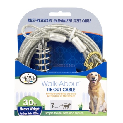 Four Paws Walk-About Tie-Out Cable Heavy Weight for Dogs up to 100 lbs - 30' Long