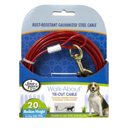 Four Paws Walk-About Tie-Out Cable Medium Weight for Dogs up to 50 lbs - 20\' Long