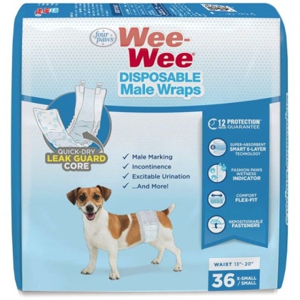 Four Paws Wee Wee Disposable Male Dog Wraps X-Small/Small - 36 count