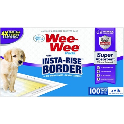 Four Paws Wee Wee Insta Rise Border Quilted Pads - 100 count
