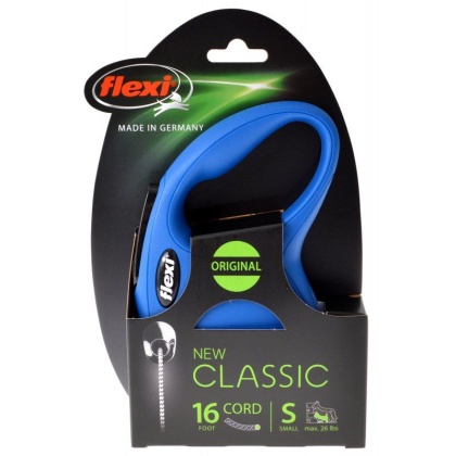 Flexi New Classic Retractable Cord Leash - Blue - Small - 16' Lead (Pets up to 26 lbs)