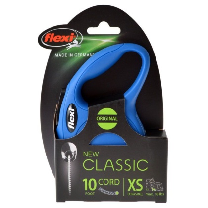 Flexi New Classic Retractable Cord Leash - Blue - X-Small - 10' Lead (Pets up to 18 lbs)