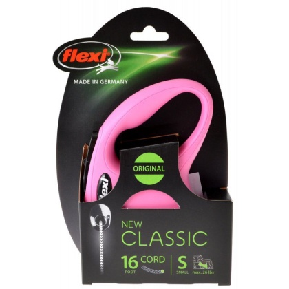Flexi New Classic Retractable Cord Leash - Pink - Small - 16\' Lead (Pets up to 26 lbs)