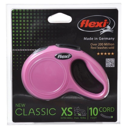 Flexi New Classic Retractable Cord Leash - Pink - X-Small - 10' Lead (Pets up to 18 lbs)