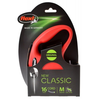 Flexi New Classic Retractable Cord Leash - Red - Medium - 16' Lead (Pets up to 44 lbs)