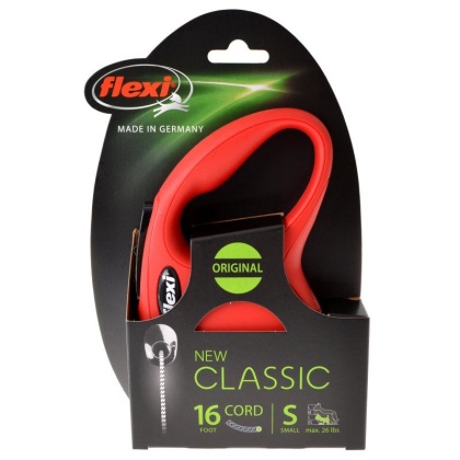 Flexi New Classic Retractable Cord Leash - Red - Small - 16' Lead (Pets up to 26 lbs)