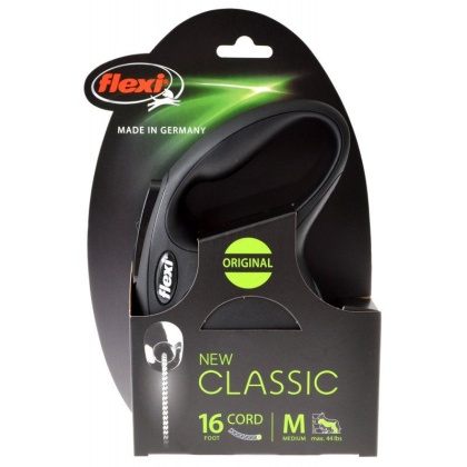 Flexi New Classic Retractable Cord Leash - Black - Medium - 16\' Cord (Pets up to 44 lbs)