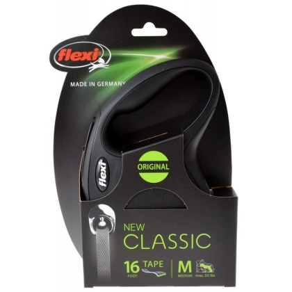 Flexi New Classic Retractable Tape Leash - Black - Medium - 16\' Tape (Pets up to 55 lbs)