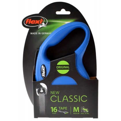 Flexi New Classic Retractable Tape Leash - Blue - Medium - 16' Tape (Pets up to 55 lbs)