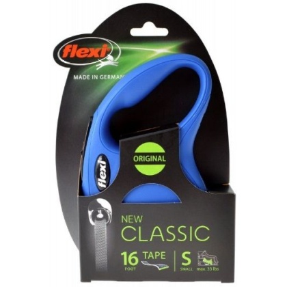 Flexi New Classic Retractable Tape Leash - Blue - Small - 16' Lead (Pets up to 33 lbs)