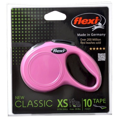 Flexi New Classic Retractable Tape Leash - Pink - X-Small - 10' Lead (Pets up to 26 lbs)