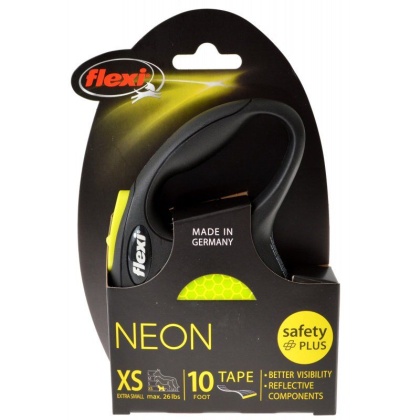 Flexi New Neon Retractable Tape Leash - X-Small - 10\' Tape (Pets up to 26 lbs)