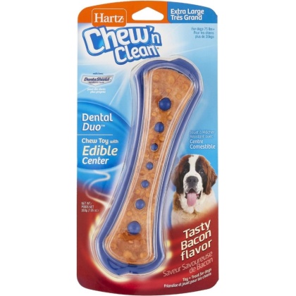 Hartz Chew N Clean Dental Duo Bacon Flavored Dog Treat and Chew Toy - 1 count