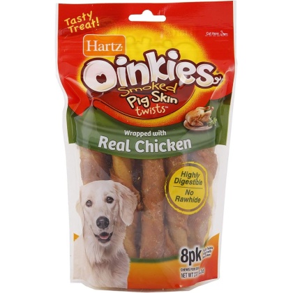 Hartz Oinkies Pig Skin Twists Wrapped with Real Chicken - Regular - 5\