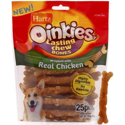 Hartz Oinkies Long Lasting Chew Bones Wrapped With Real Chicken  - 25 count