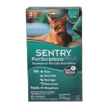 Sentry PurrScriptions Plus Flea & Tick Control for Cats & Kittens - Cats Under 5 lbs - 3 Month Supply