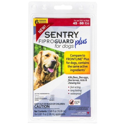 Sentry Fiproguard Plus IGR for Dogs & Puppies - Large - 6 Applications - (Dogs 45-88 lbs)