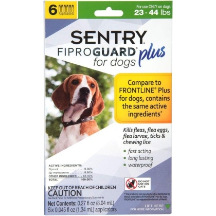 Sentry Fiproguard Plus IGR for Dogs & Puppies - Medium - 6 Applications - (Dogs 23-44 lbs)