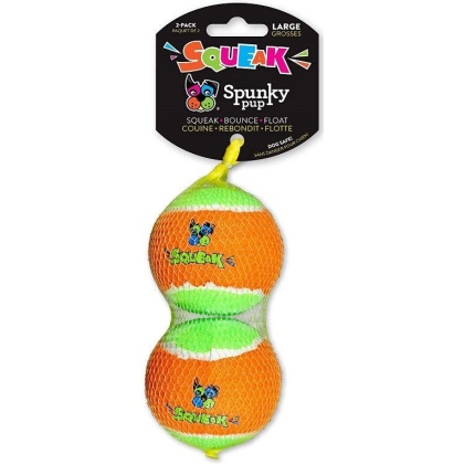 Spunky Pup Squeak Tennis Balls Dog Toy - Large - 2 count